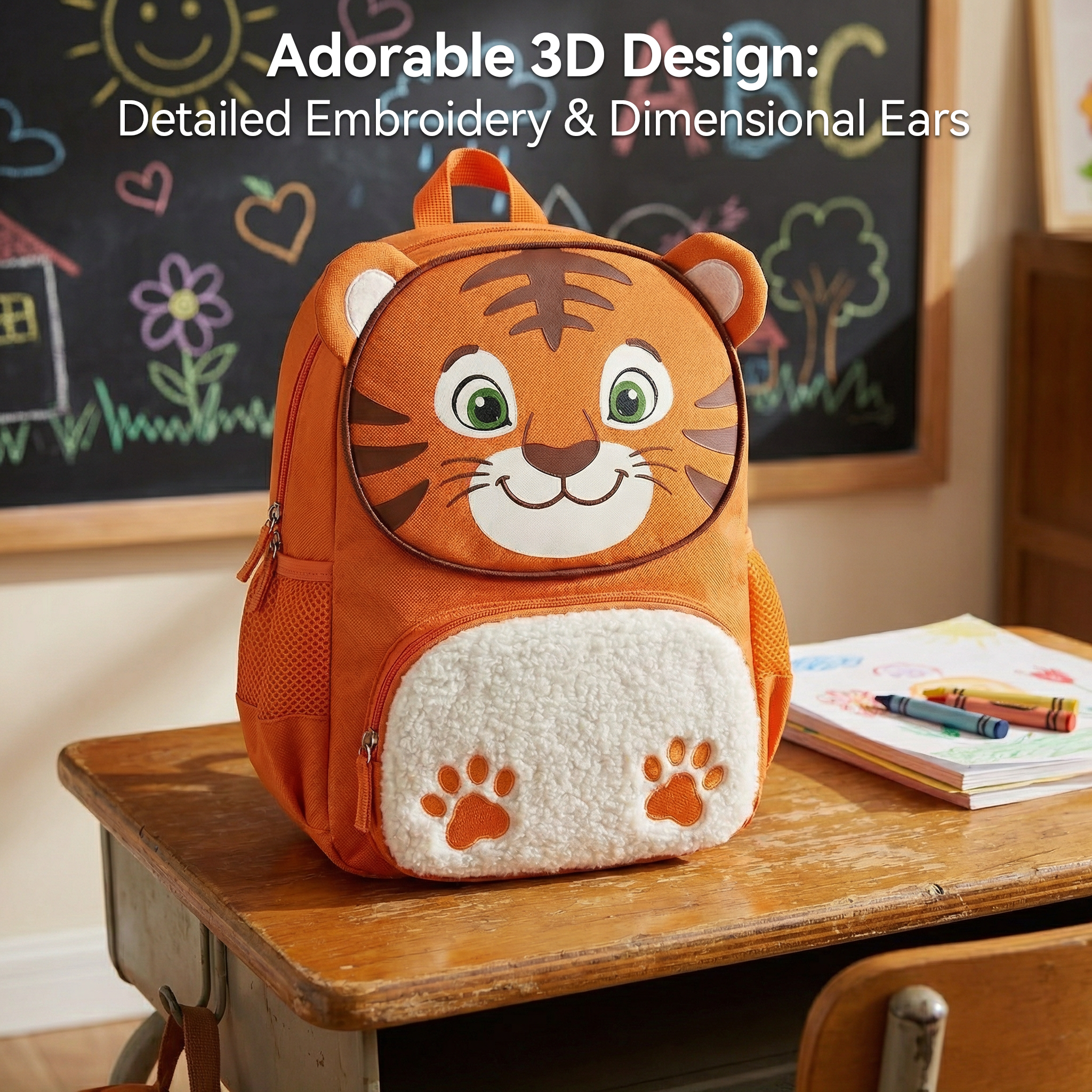 11-Inch Cartoon Tiger-Themed Kids Backpack