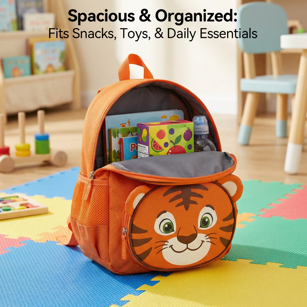 11-Inch Cartoon Tiger-Themed Kids Backpack