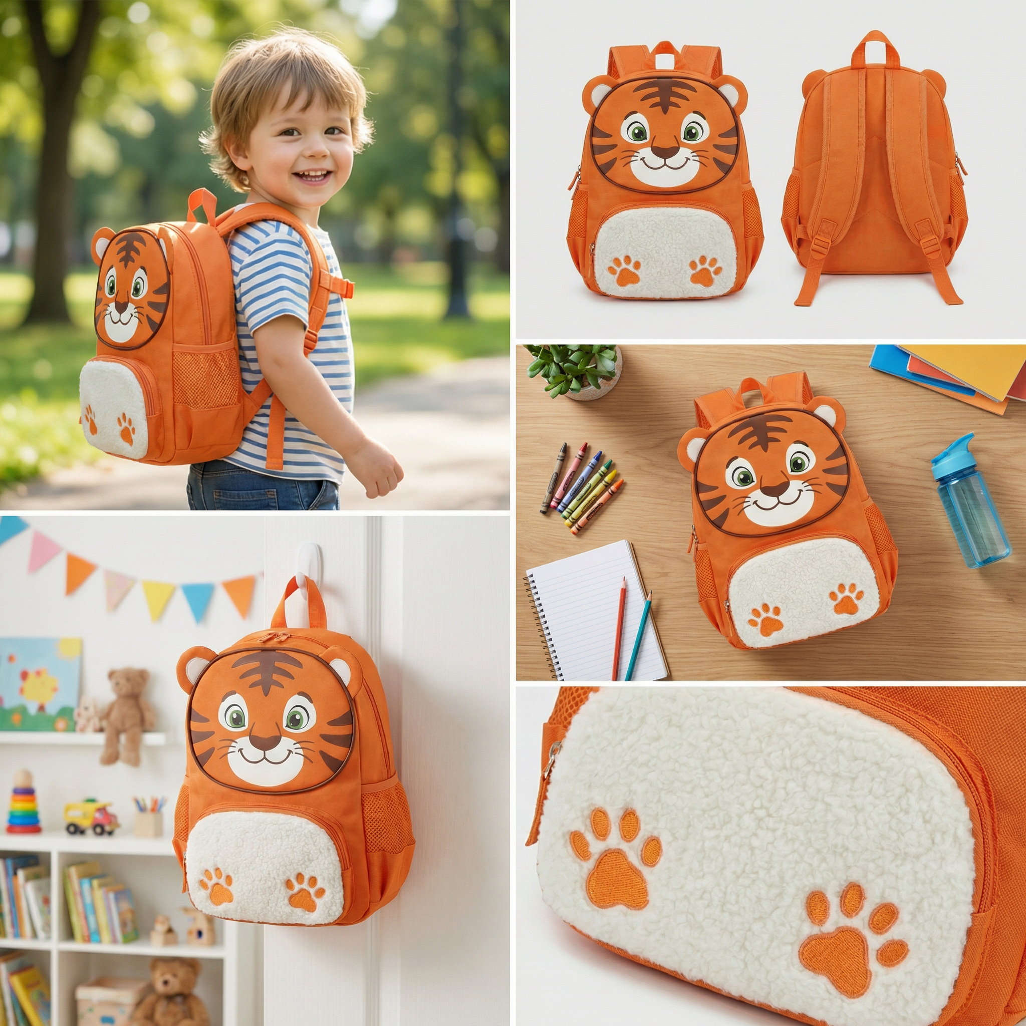 11-Inch Cartoon Tiger-Themed Kids Backpack