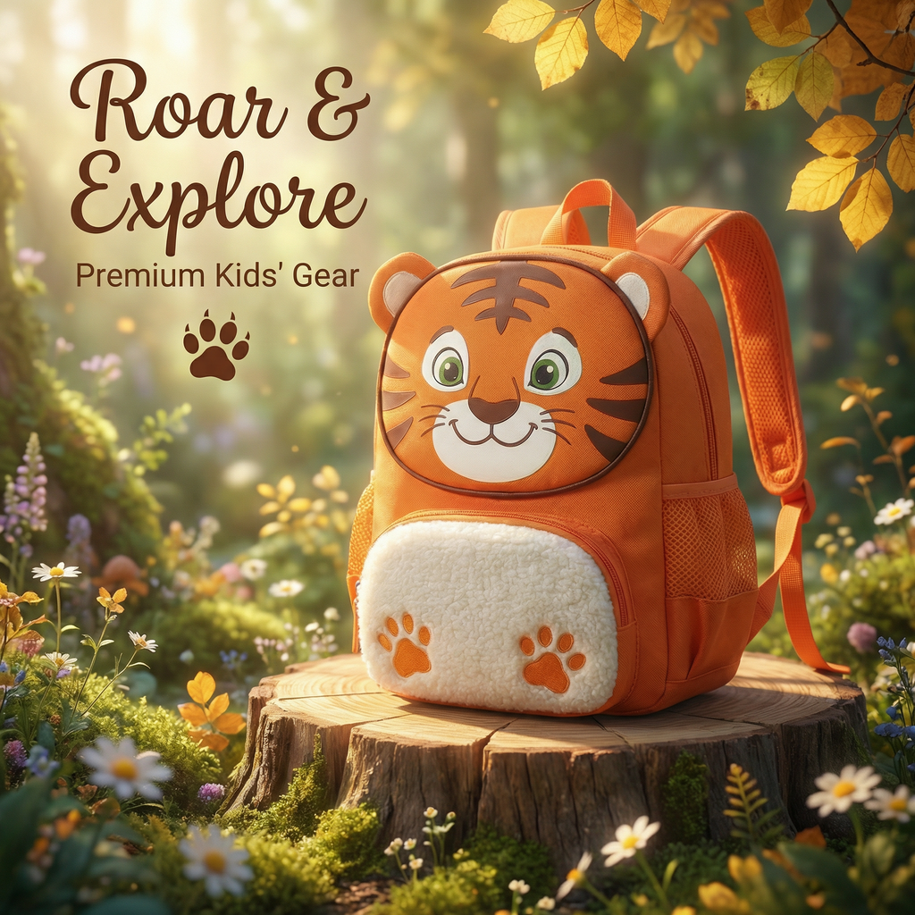 11-Inch Cartoon Tiger-Themed Kids Backpack